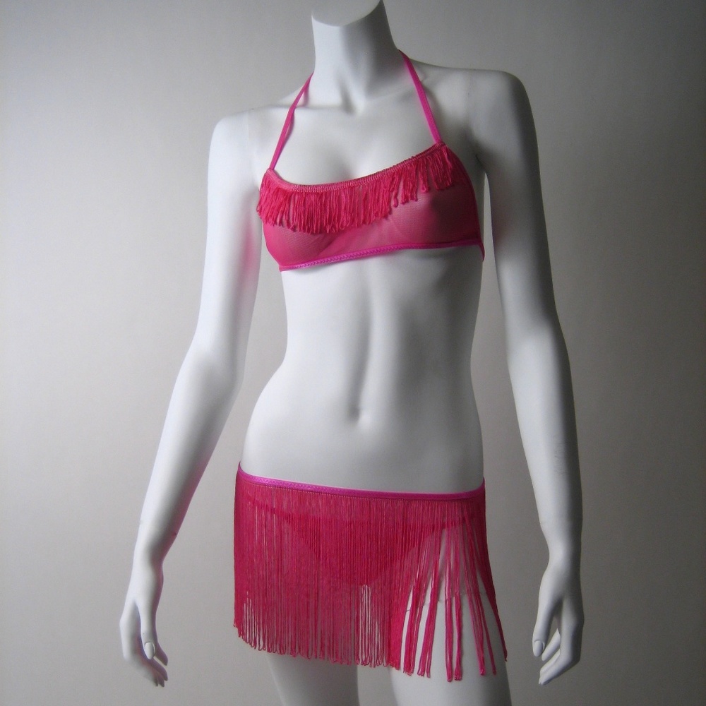 New RED SEDUCTION pink sheer fringe 3 pc set